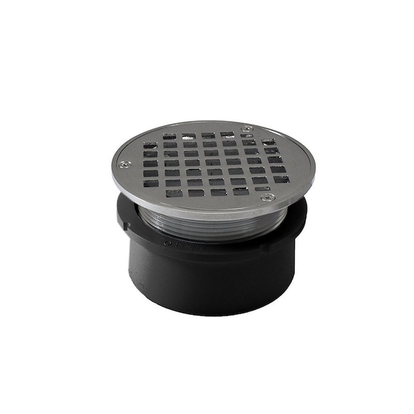 Jones Stephens 4in. PVC Hub Fit Drain Base with 3-1/2in. Metal Spud and 6in. Chrome Plated Strainer D53012 - main